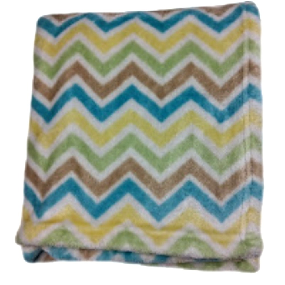 Little Miracles Chevron Baby Blanket Yellow Tan Blue Green Costco 30x45 Unisex